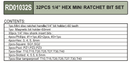 RD01032S / 32 PCS. 1/4" HEX MINI RATCHET BIT SET
