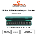 S03A4111S / 11 PCS. 1/2” DRIVE IMPACT SOCKET SET 6 PT METRIC SIZE: 10-24 MM