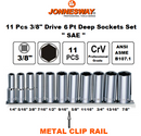 11 PCS 3/8" DRIVE 6PT DEEP SOCKETS SET SAE: 1/4" TO 7/8"