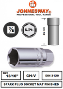 S17H / SPARK PLUG SOCKETS CR-V STEEL DIN: 3120 SIZE: 3/8" & 1/2" DRIVE