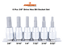 S50H3206S / 6 PCS 3/8" DRIVE HEX BIT SOCKET SET SAE SIZE: 5/32" to 3/8"
