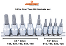 S54H5509S / 9 PCS 1/4" & 3/8" DRIVE STAR BIT SOCKET SET SIZE: T10 to T50