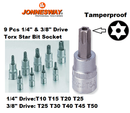 S55H5509S / 9 PCS 1/4" & 3/8" DRIVE STAR BIT SOCKET TAMPERPROOF SET SIZE: T10 to T50