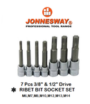 S63H4507S / 7 PCS 3/8" & 1/2' DRIVE RIBE BIT SOCKET SET SIZE: M6 to M14